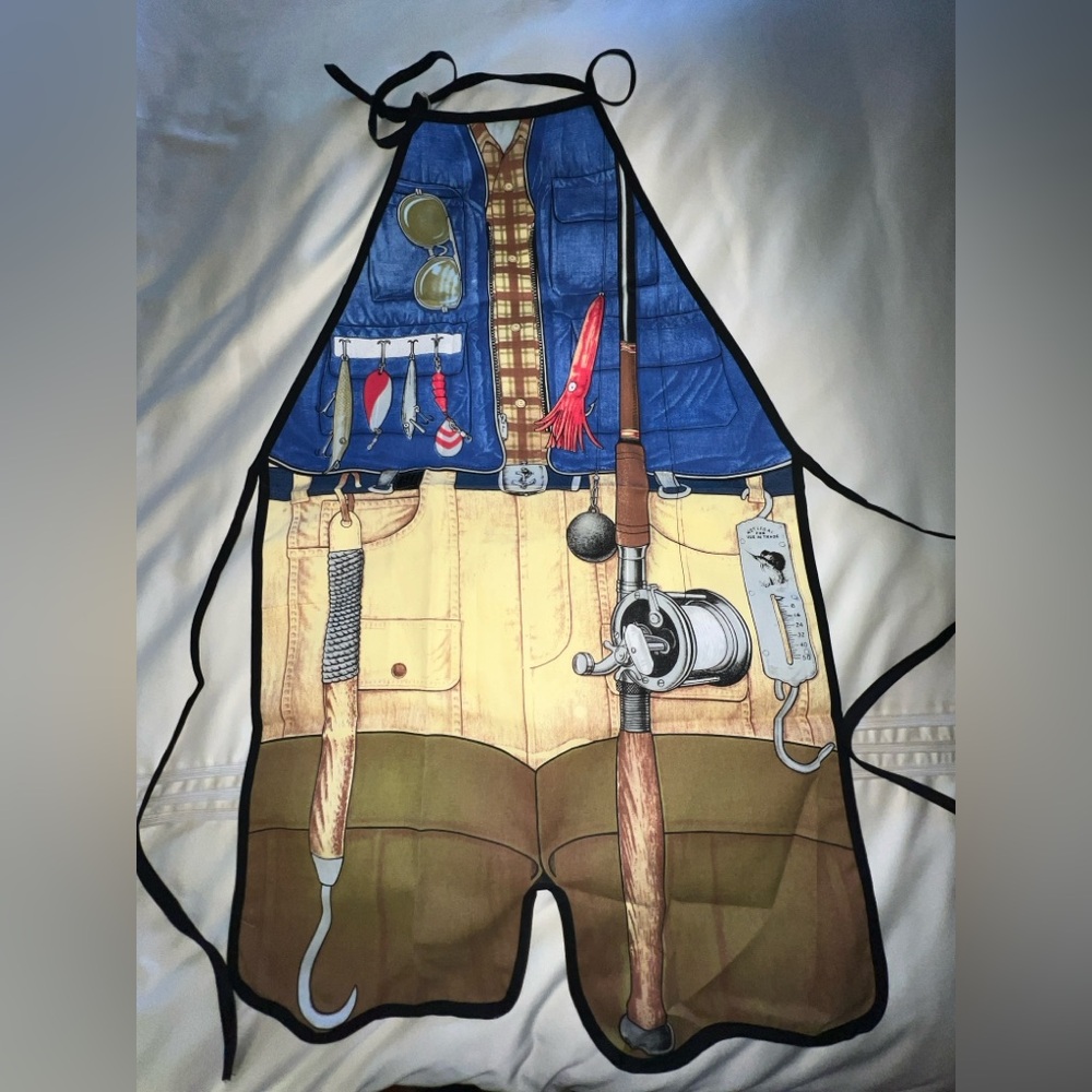 Fishing Gear Apron with Blue and Tan Design